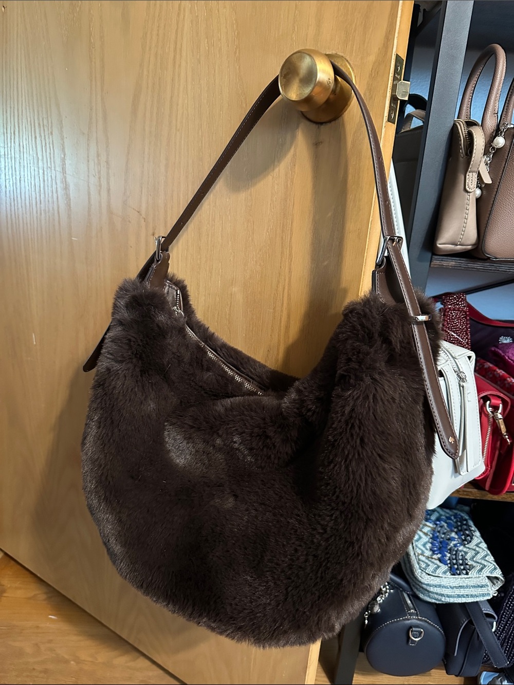 kate spade Dark Brown Faux Fur Hobo Bag